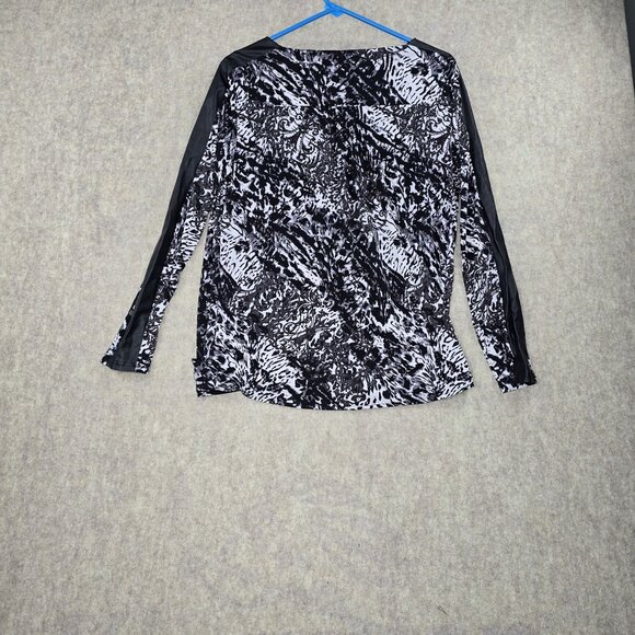 Gloria Vanderbilt Edition Womens Black & White Blouse With Faux Leather Trim - Picture 2 of 9
